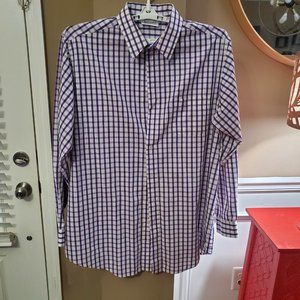 KINGS COURT men's shirt 17 1/2 Plaid purple and white